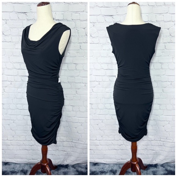 👗NWT🤩 |•ENFOCUS STUDIO•| Black Rouched Cowl Neck Dress Size 10 - Picture 2 of 5